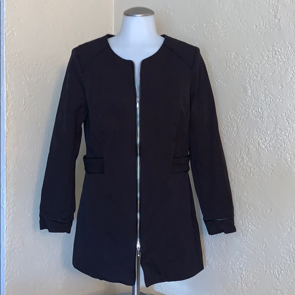 Ruby Ribbon Black Zip Front Long Jacket - image 1